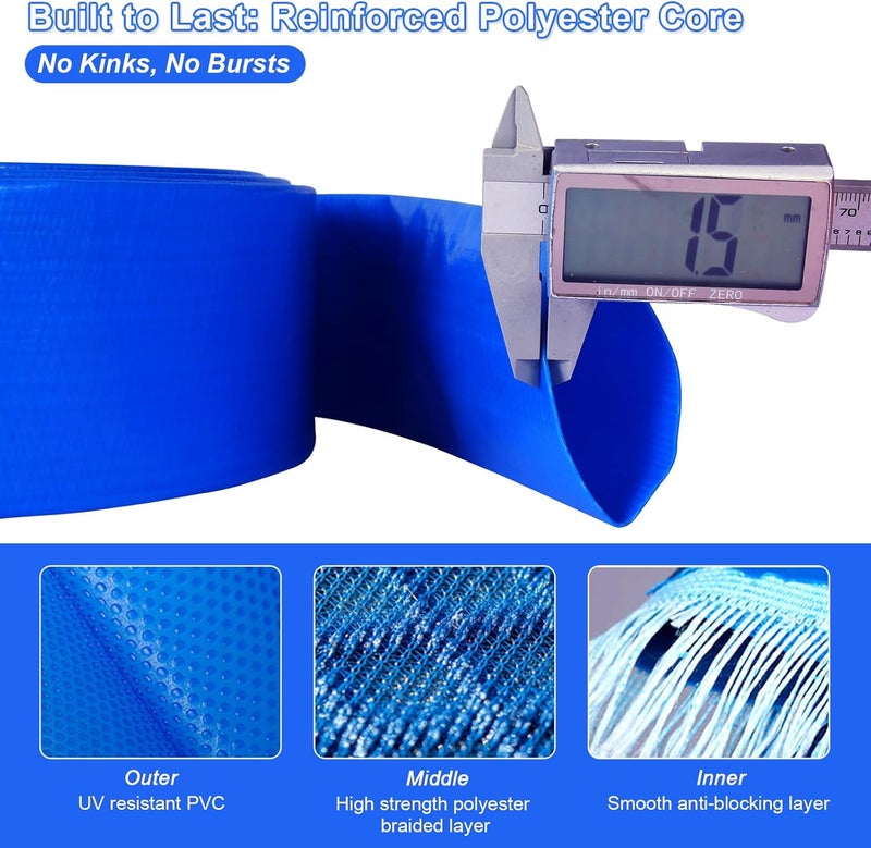 NetLea Heavy-Duty Pool Backwash Hose,1-1/2-inchx100 ft Reinforced Leak Proof Design with 2 Stainless Steel Clamps 1.5Inch, Weather Resistant, Bursting, Ideal for Pool Backwash, Sump Pump Drainage - Image 3